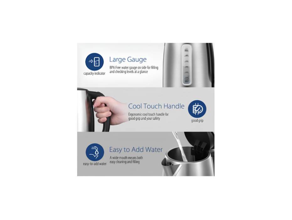 COMFEE 1.7L Stainless Steel Electric Kettle 2200W alternate product view 2