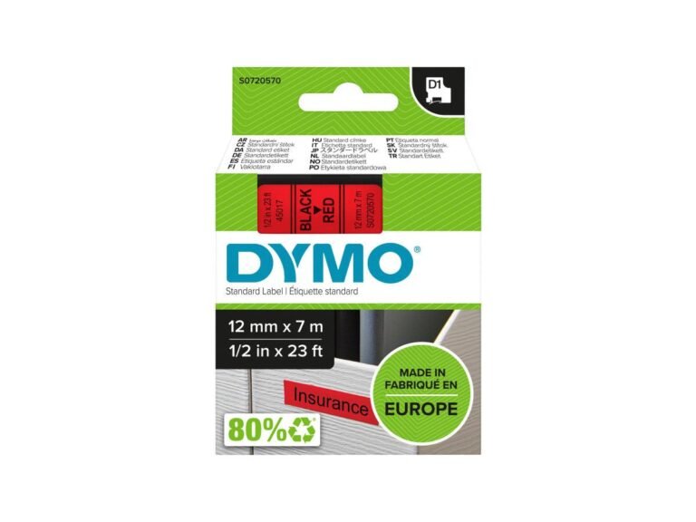 Dymo 45017, D1 Tape,12mm x 7m, Black on Red
