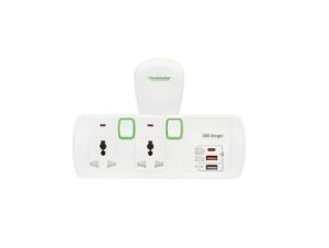 Terminator 2 Way Universal T Socket With 3USB (A & C Type), Individual Switch And Indicator TMA 2T-3UAC
