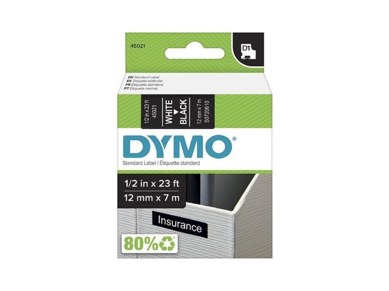 Dymo 45021, D1 Tape,12mm x 7m, White on Black
