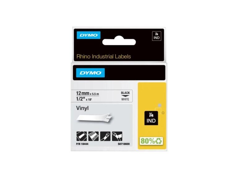 Dymo Rhino 18444 Vinyl 12mm Black on White Tape