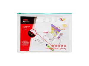 Deli 5526 Transparent Zip Bag A4 size, Assorted Colors, 12pcs-pack