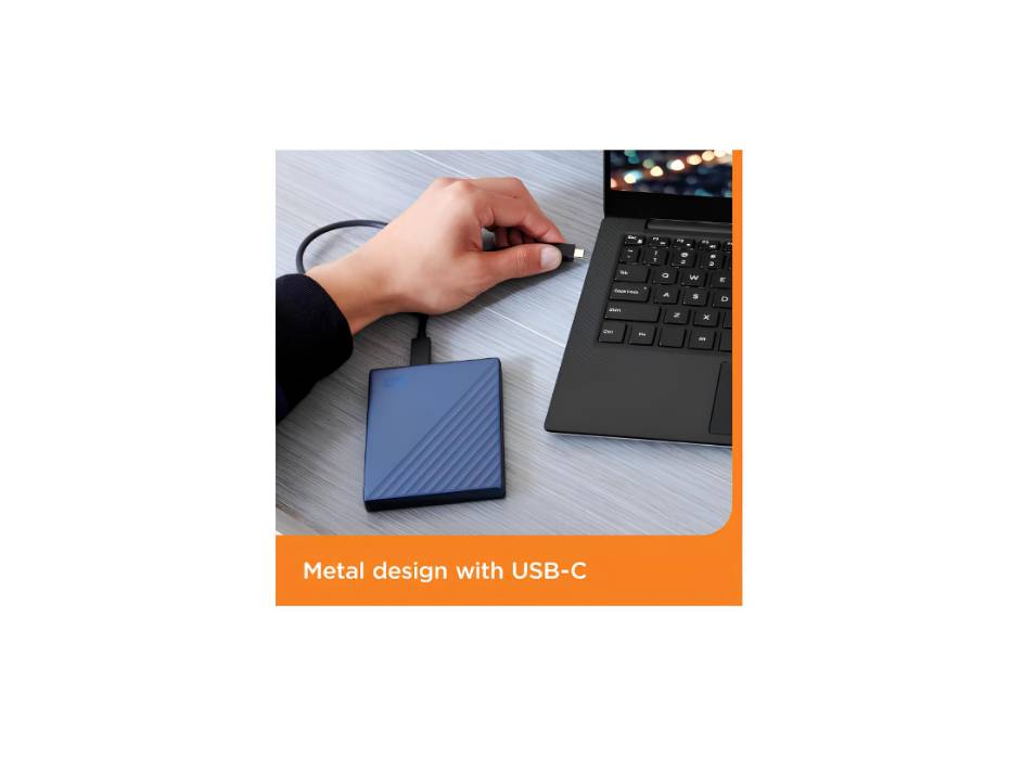 Western Digital blue portable drive angle view