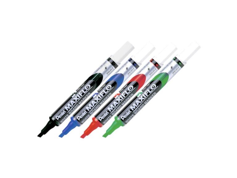 Pentel Maxiflo MWL6S Fine Chisel Tip White Board Marker, Assorted (Pack of 4)