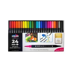 Zieler 24 Duo Tip Dual Brush & Fine Point Pens (48 nibs across 24 vibrant colours.0.4mm fibre tip nibs )