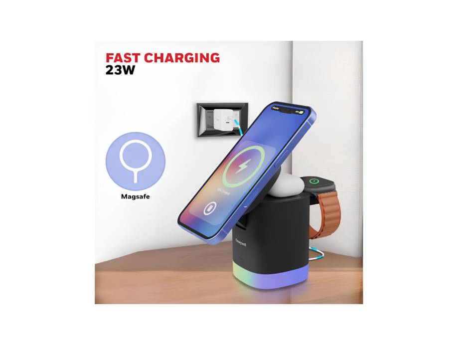 Honeywell Zest 3-in-1 Magnetic Wireless Charger, 23W in-use view