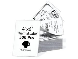 Phomemo Thermal Direct Shipping Label, 4”x 6” Fan-Fold Labels, Pack of 500- White