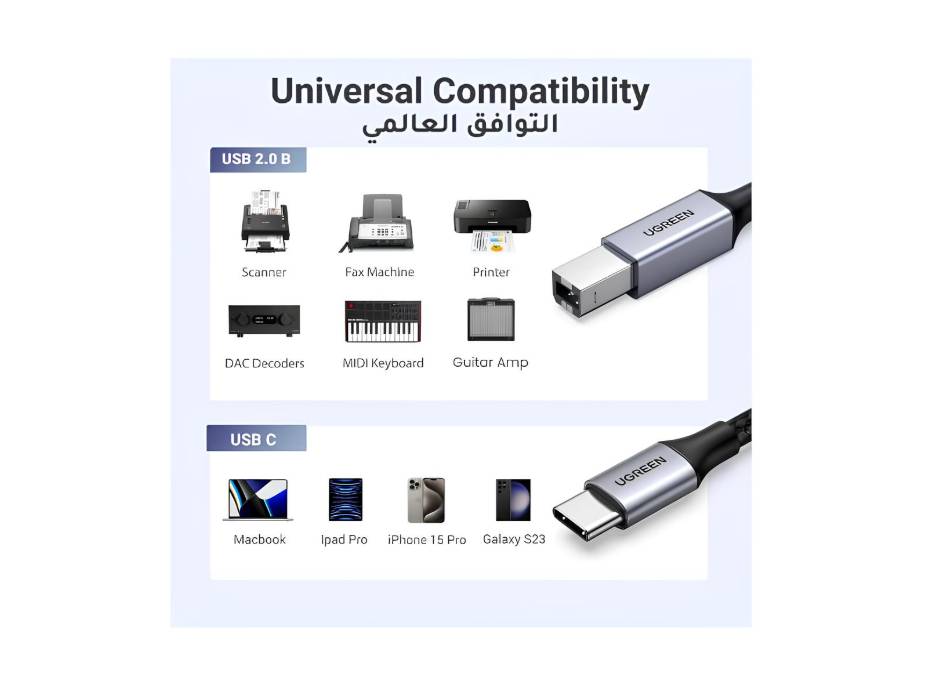 UGREEN USB-C to USB-B Printer Cable, 2m alternate product view