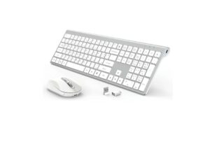 CREATMOR wireless keyboard and mouse, Full Size Rechargeable Wireless keyboard with Number Pad, White/ Silver