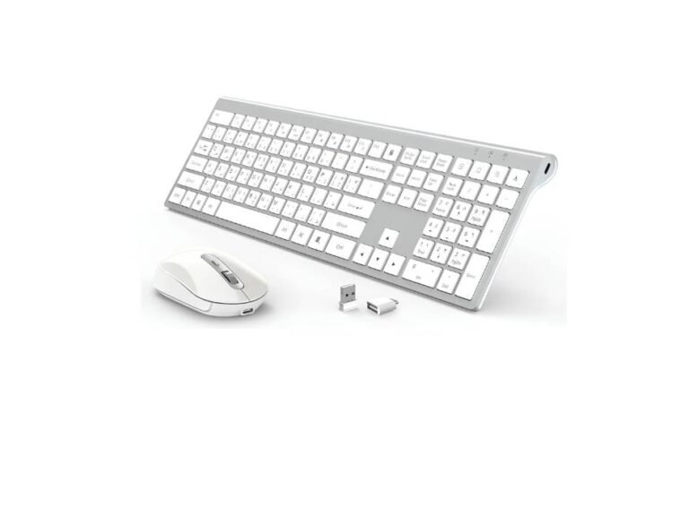 CREATMOR wireless keyboard and mouse, Full Size Rechargeable Wireless keyboard with Number Pad, White/ Silver