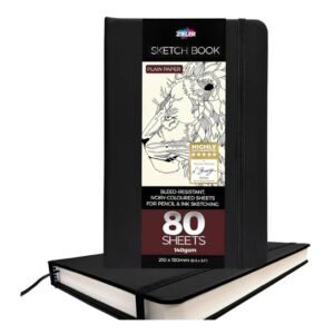 Zieler Black Hardcover Art Sketchbook for Pencil and Ink Sketching | 80 Sheets – 140gsm | 210mm x 130mm,Portrait
