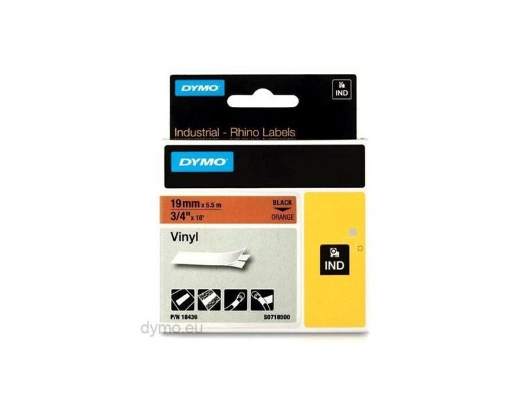 Dymo Rhino 18436 Vinyl 19mm Black on Orange Tape