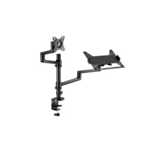 Navodesk Control Monitor Arm Model L with Laptop Tray – Dual Monitor Stand for 17″ to 32″ Screens & 11.6″ to 17.3″ Laptops – Ergonomic and Space-Saving Design, Black