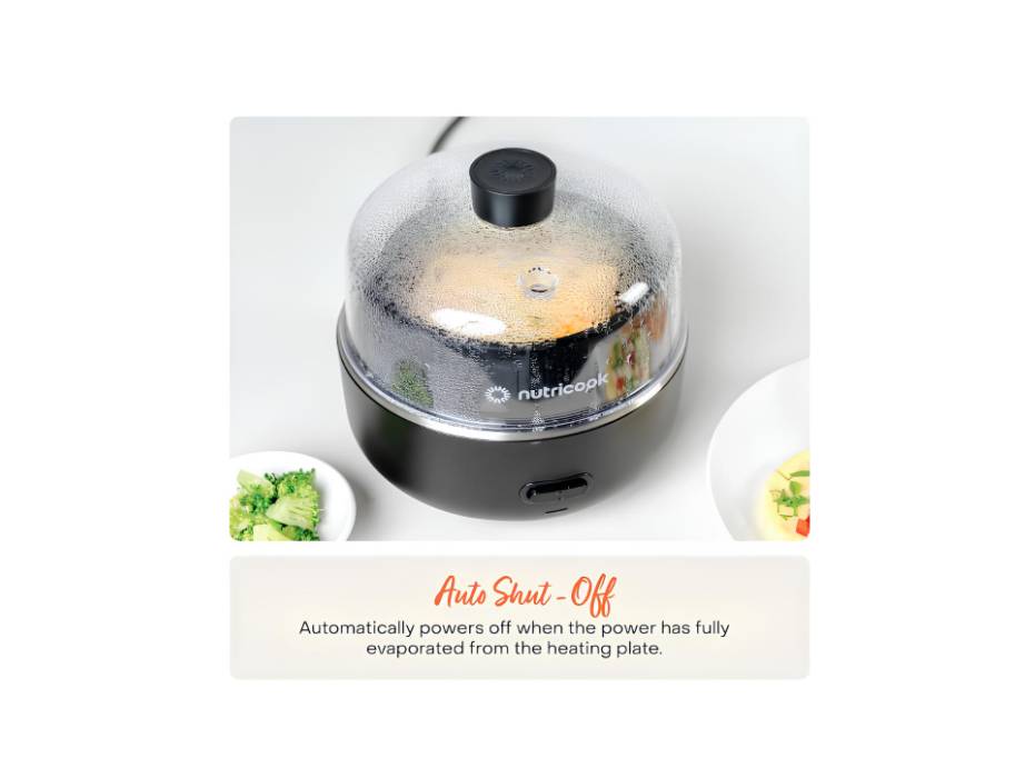 Nutricook egg cooker accessories arranged beside unit