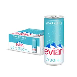 Evian Sparkling Water Cans, 330ml, Case of 24
