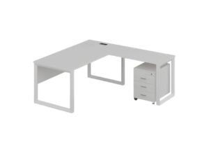 Pyramid L-Shape Office Desk with Mobile Pedestal, White