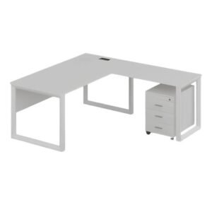 Pyramid L-Shape Office Desk with Mobile Pedestal, White