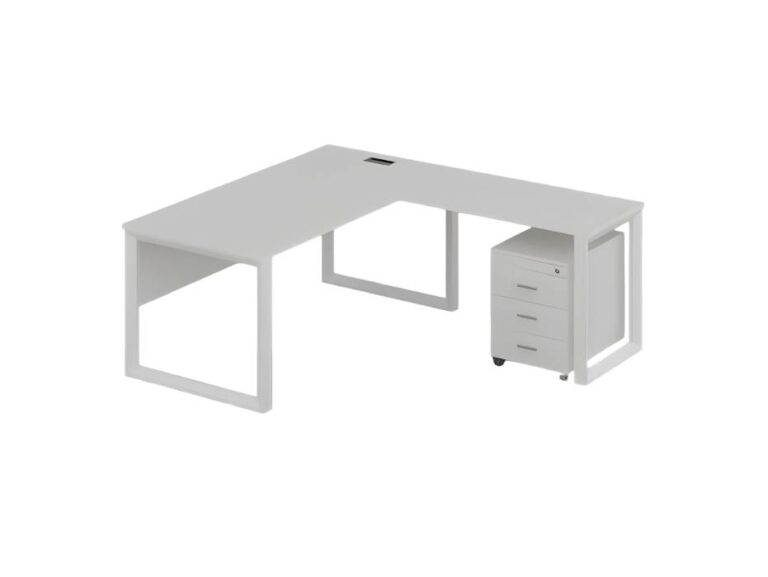 Pyramid L-Shape Office Desk with Mobile Pedestal, White