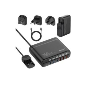 PEGANT 140W 6 Port GaN Desktop & Wall Charger UK/EU/US Plugs, 3 USB-C PD3.0, 3 USB QC5.0, Fast Charging Station Dock Hub, 1.5 M