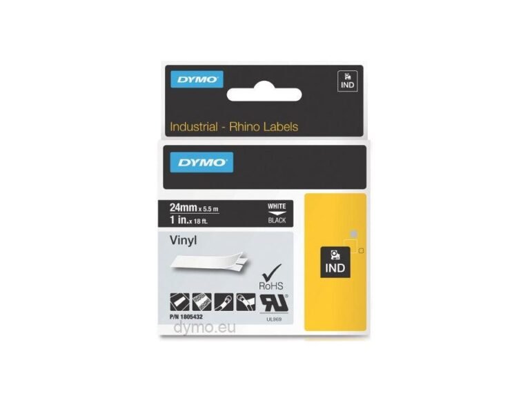 Dymo Rhino 1805432 Vinyl 24mm White on Black Tape
