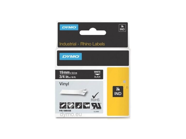 Dymo Rhino 1805436 Vinyl 19mm White on Black Tape