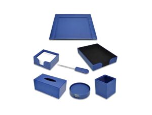 FIS Executive Desk Set Italian PU Blue Color – Set of 7 Pieces