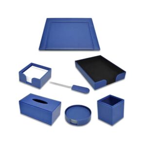FIS Executive Desk Set Italian PU Blue Color – Set of 7 Pieces