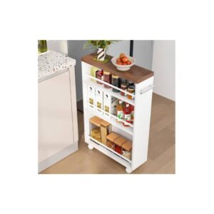 Tribesigns 4-Tier Slim Kitchen Storage Cart with Wheels and Handle, White