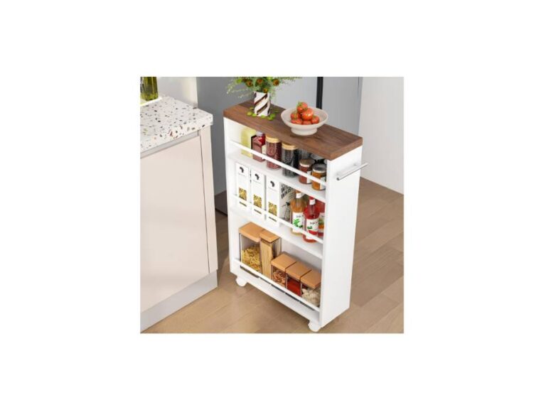 Tribesigns 4-Tier Slim Kitchen Storage Cart with Wheels and Handle, White
