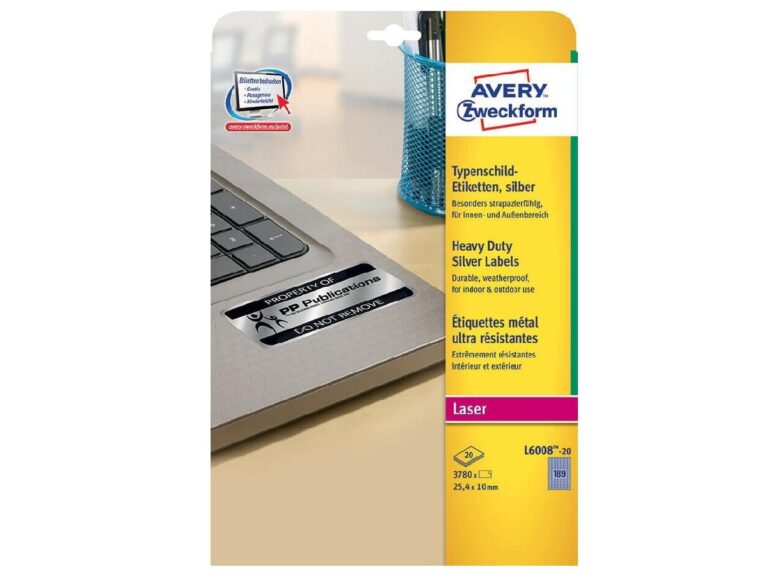 Avery L6008-20, 25 x 10mm, Heavy Duty Laser Labels (Pack of 3780 Labels)