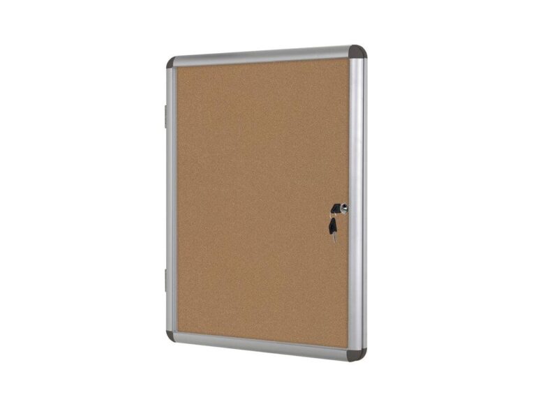 Bi-Office Lockable Cork Notice Board, 72cm x 98cm Indoor Cork with Doors