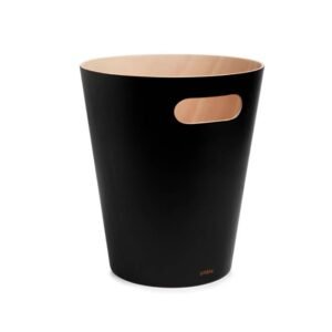 Umbra Woodrow, 2 Gallon Modern Wooden Trash Can Wastebasket for Home and Office, Black