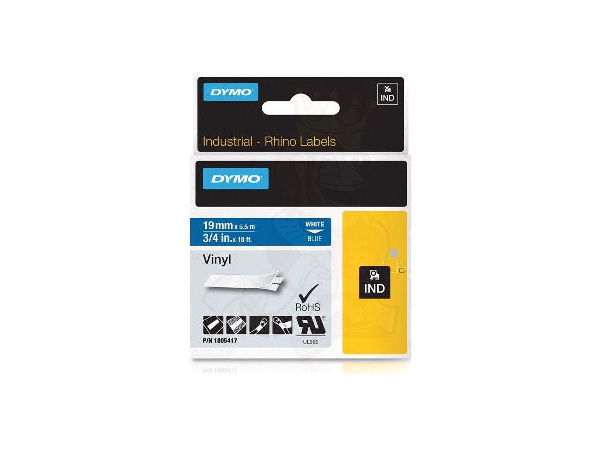 Dymo Rhino 1805417 Vinyl 19mm White on Blue Tape - Image 1