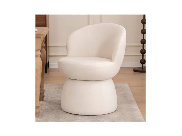 YOUTASTE Extra Wide Swivel Dining Chair Mid Century Modern Armless Comfy Accent Chair Set of 1, Cream White