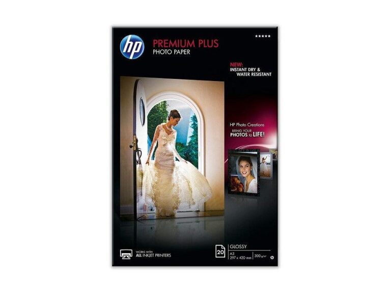 HP Premium Plus Glossy Photo Paper, A3 Size, 297 x 420 mm, 20 sheets (CR675A)