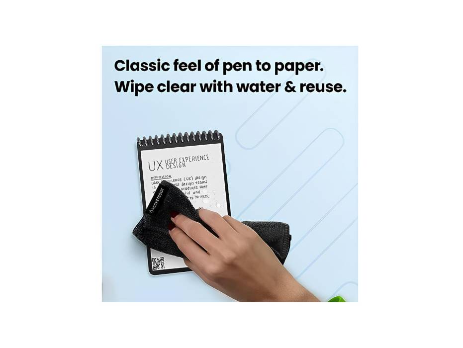 Rocketbook Mini Reusable Notebook, Midnight Blue in-use view