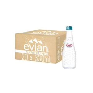 Evian Sparkling Natural Water, 330ml Glass Bottles, Case of 20