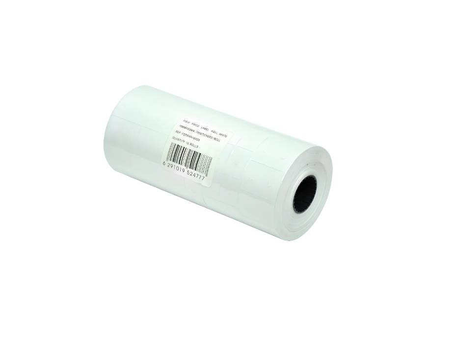 FIS white price label roll angle view