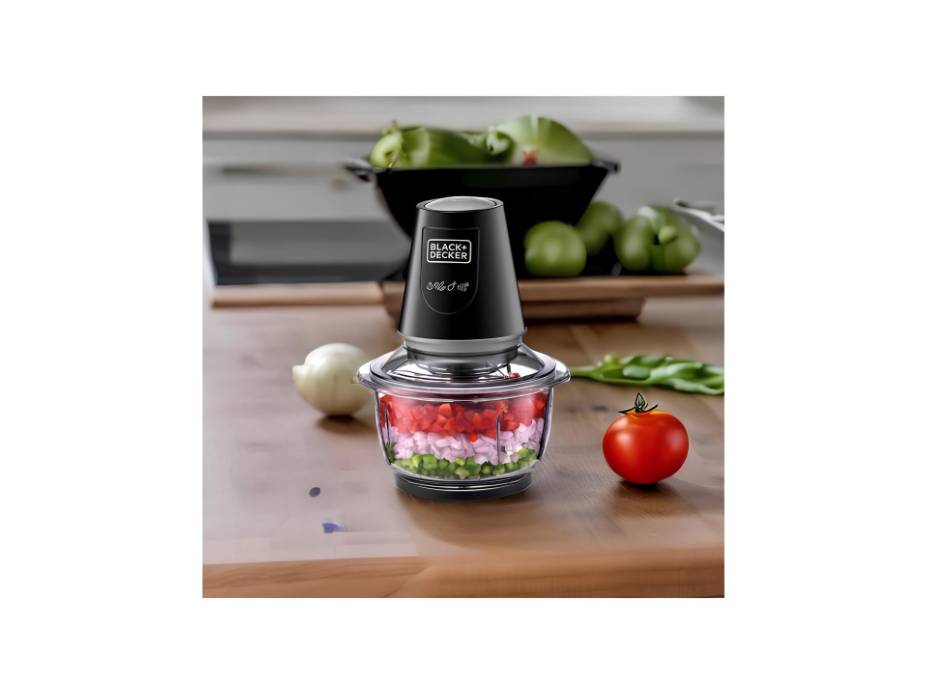 Black and Decker 1.2L glass chopper angle view