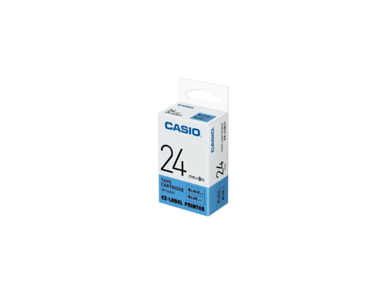 Casio XR-24BU1 Tape Cassette, 24mm X 8mm, Black on Blue