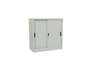 RIGID Steel Sliding Door Cupboard Low Hight Steel Filing Cabinet with Shelves Storage, Grey