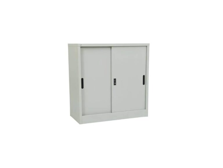 RIGID Steel Sliding Door Cupboard Low Hight Steel Filing Cabinet with Shelves Storage, Grey