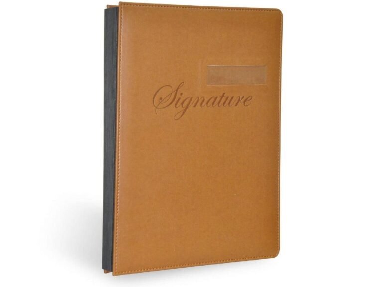 FIS Signature Book, Italian PU Material Cover with Window, 18 Sheets with Gift Box, Brown Color, 240 x 340 mm (FSCL18224W)