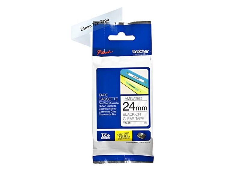 Brother P-touch 24mm TZ-151 Laminated Tape, 8 m, Black on Clear
