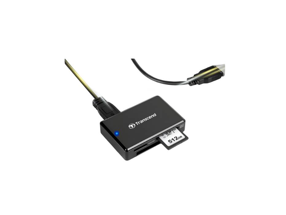 Transcend three-slot USB card reader angle view