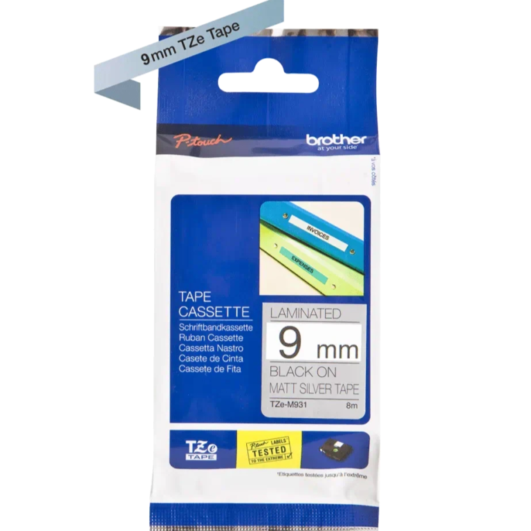 Brother TZe-M921 9mm Black on Matte Silver TZe tape for P-touch Label Printers