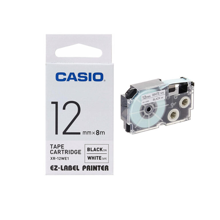 Casio XR-12WE 12mm Black on White Label Tape