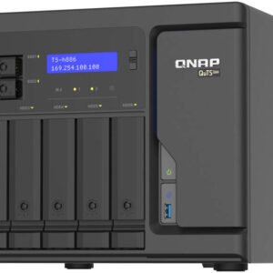 QNAP TS-h886 NAS Enclosure, Intel Xeon D-1602 2-Core, 8GB UDIMM RAM, 6 x 3.5, 3.5″ & 2.5″ SATA HDD & 2.5″ SATA SSD Drive Bays, 2x PCIe Gen3 x8 Slot, Black | TS-h886-D1602-8G