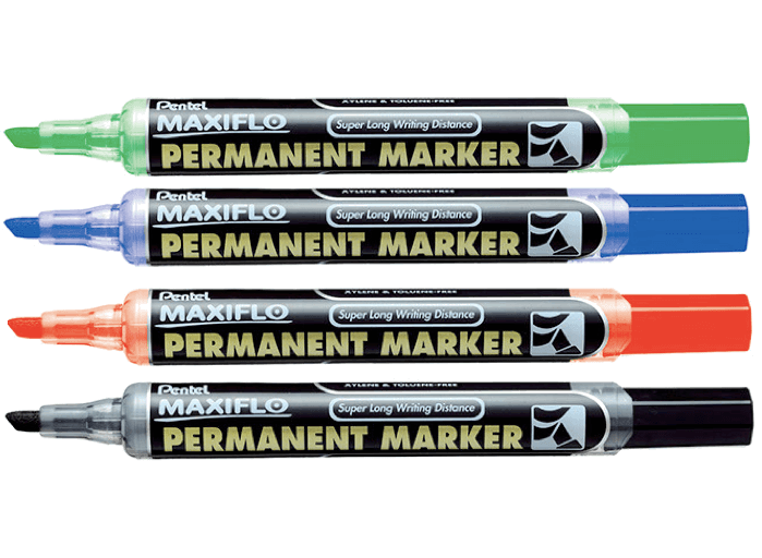 Pentel NLF60 Maxiflo Chisel Tip Permanent Marker, Assorted (Pack of 4)