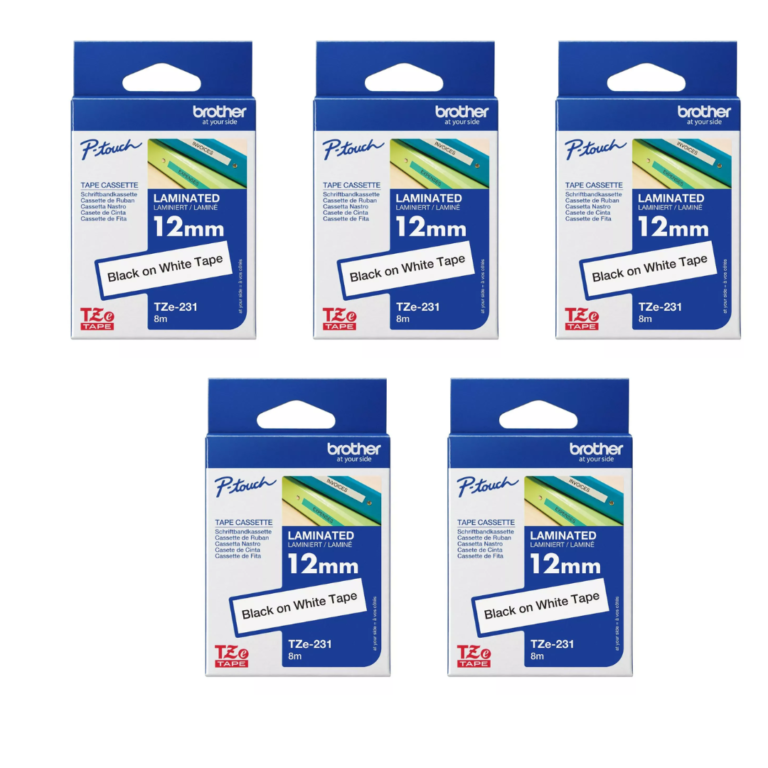 5pcs Brother TZe-231 12mm Black on white TZe tape for P-touch Label Printers